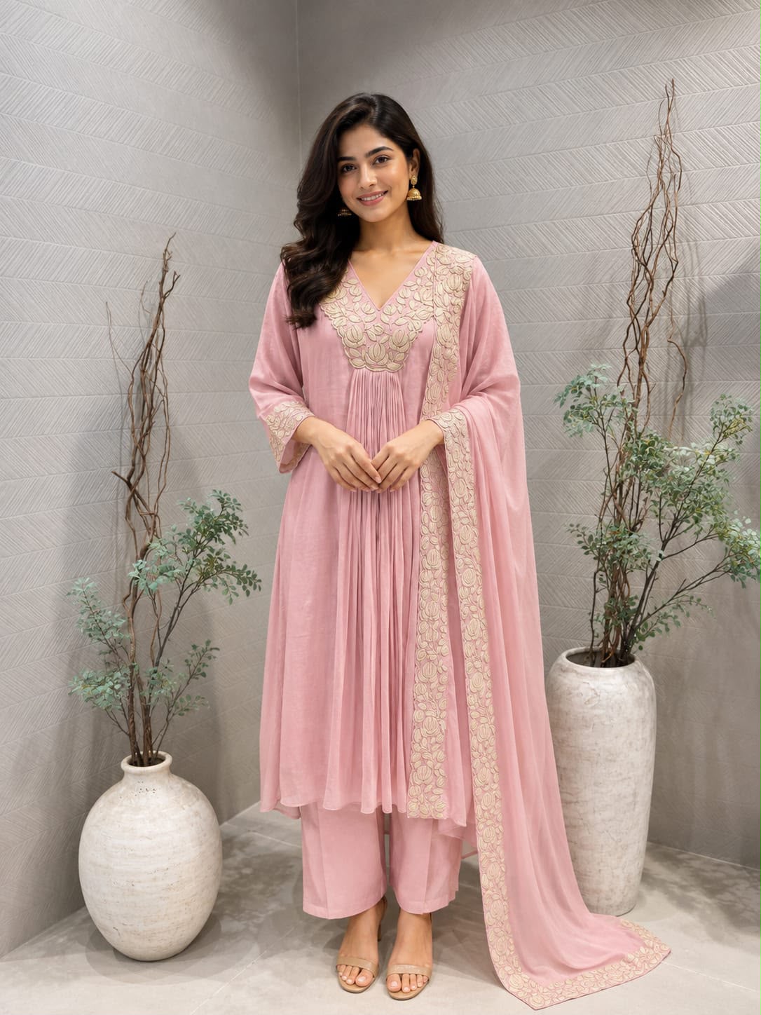 Blush Pink Pleated kurta set