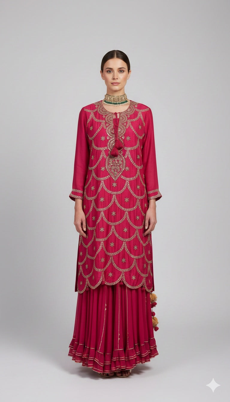 Heavy Pink Gota Bandhani Sharara Set