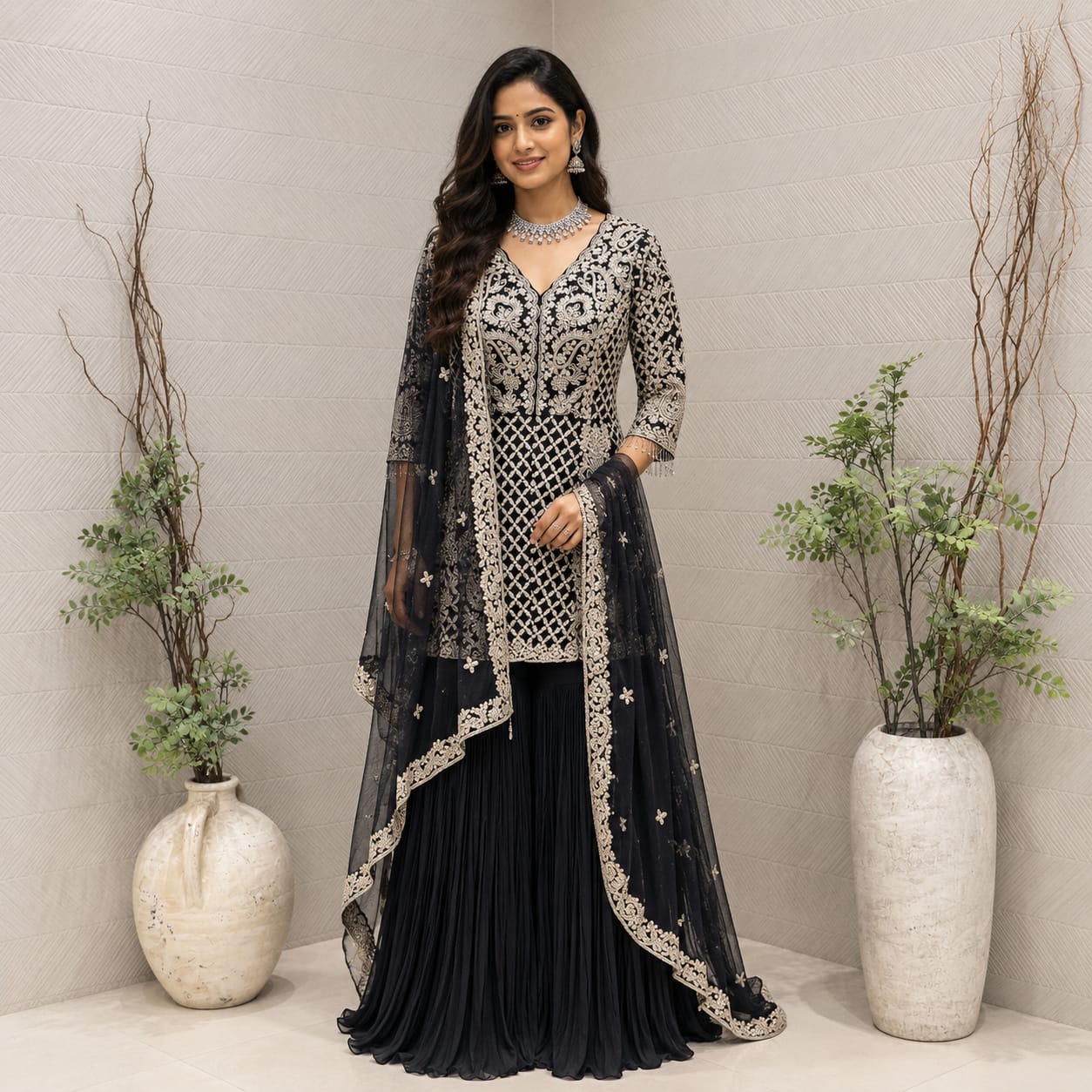 Midnight black Sharara set