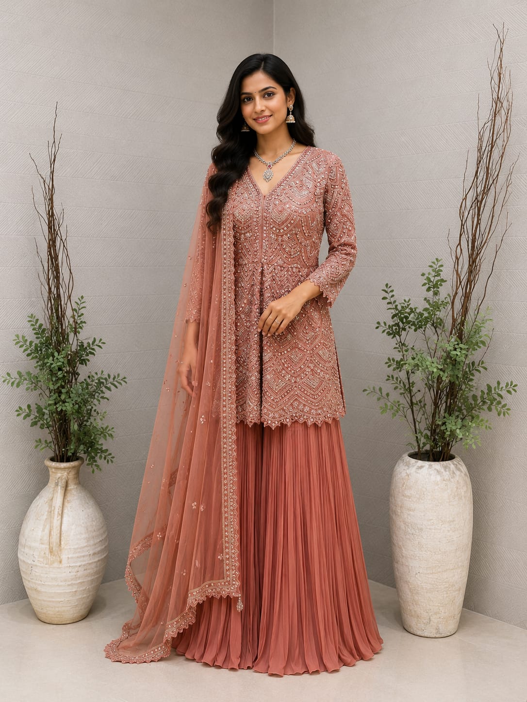 Blush rose embroidered Sharara set