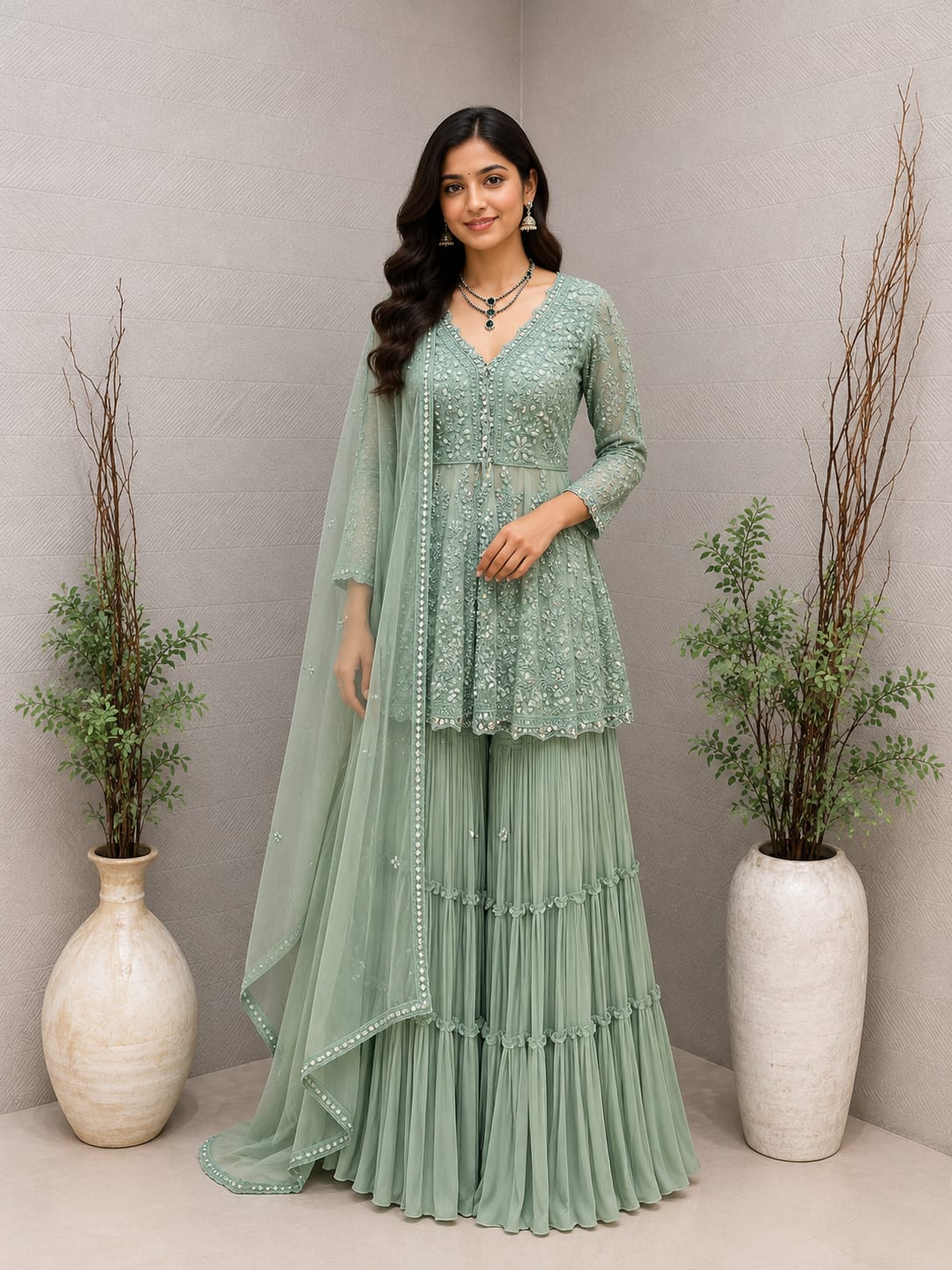 Mint green Sharara set