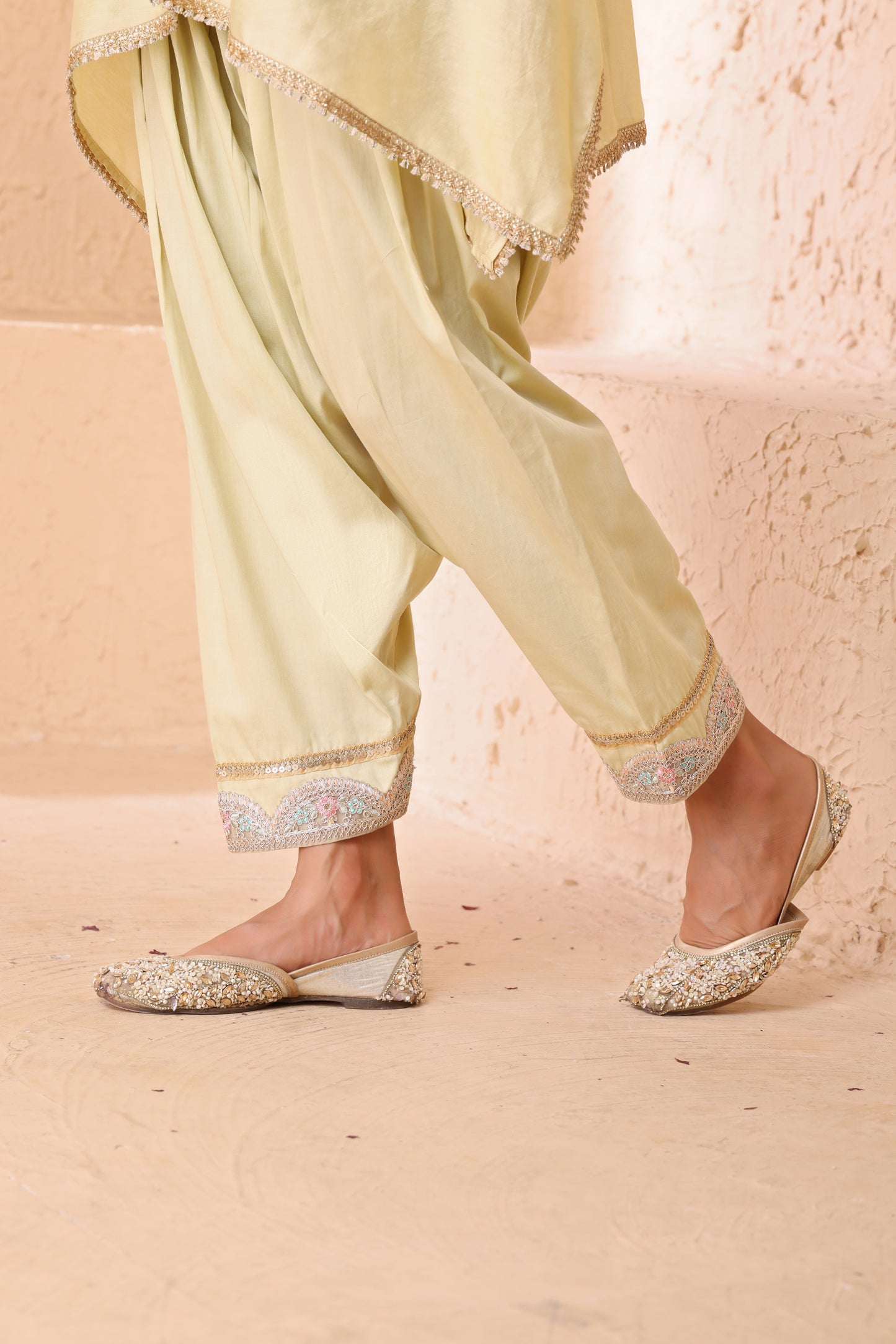 Asymmetrical short length shirt with Narrow salwar