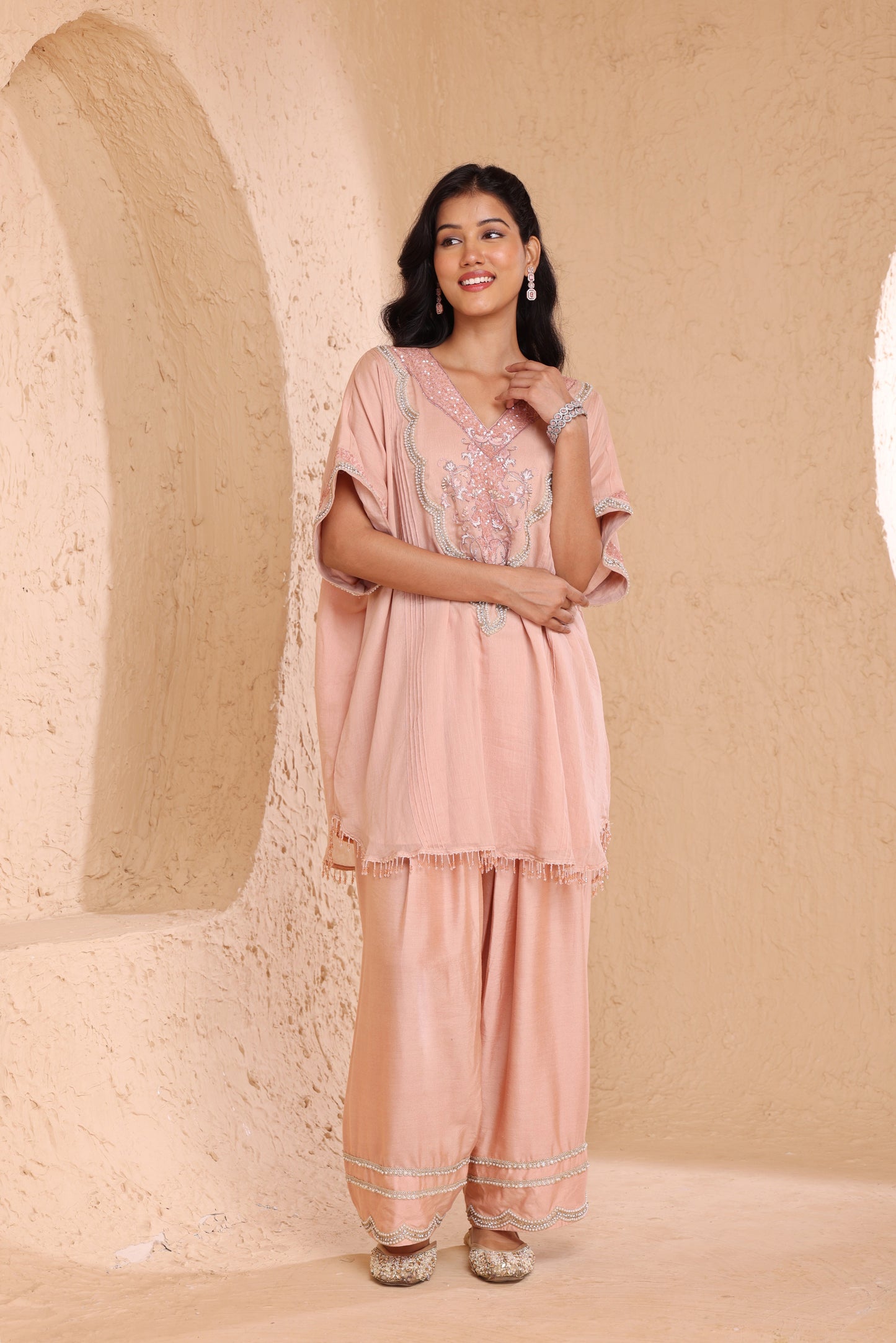 Kaftan short length shirt with Farsi salwar
