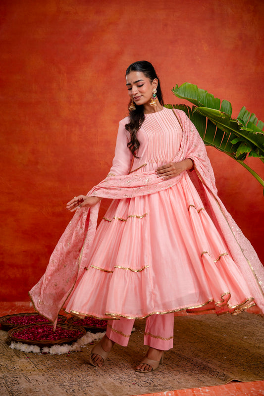 Blush Pink Chanderi Kurta with heavy dupatta