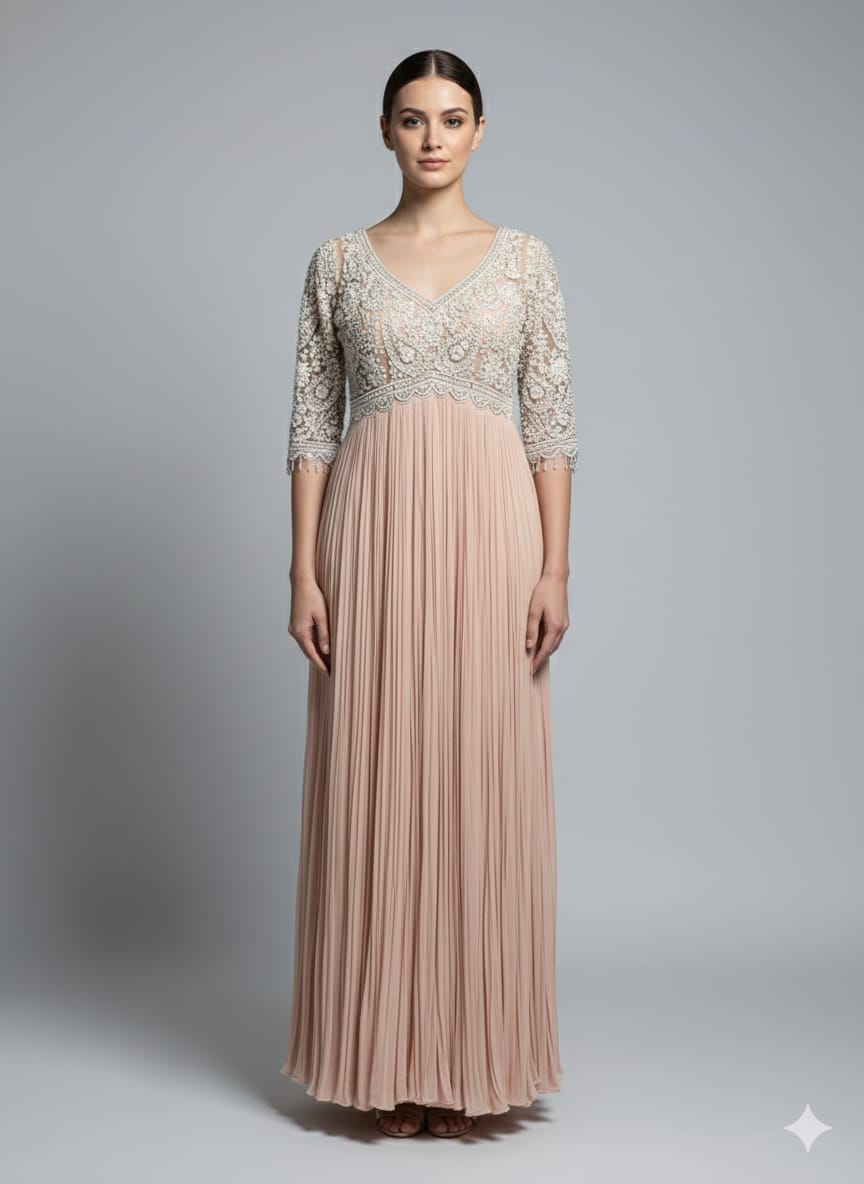 Peach Georgette Anaarkali with heavy yoke