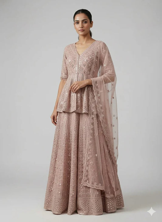 Embellished Peplum Pink Sharara set