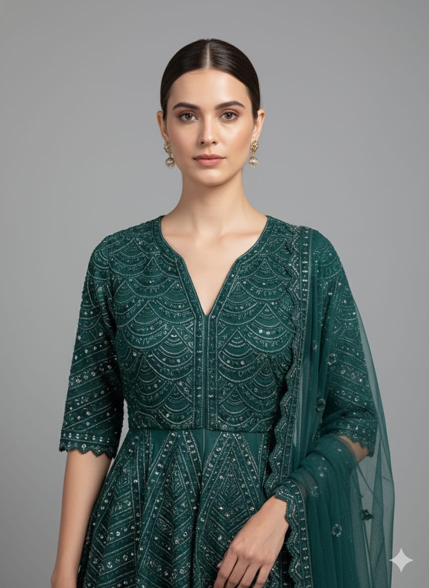 Embellished Peplum Emerald Sharara set