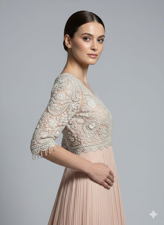 Peach Georgette Anaarkali with heavy yoke