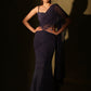 Midnight blue crinkle chiffon draped saree