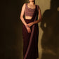 Wine threadwork lycra stitched saree