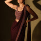 Wine threadwork lycra stitched saree