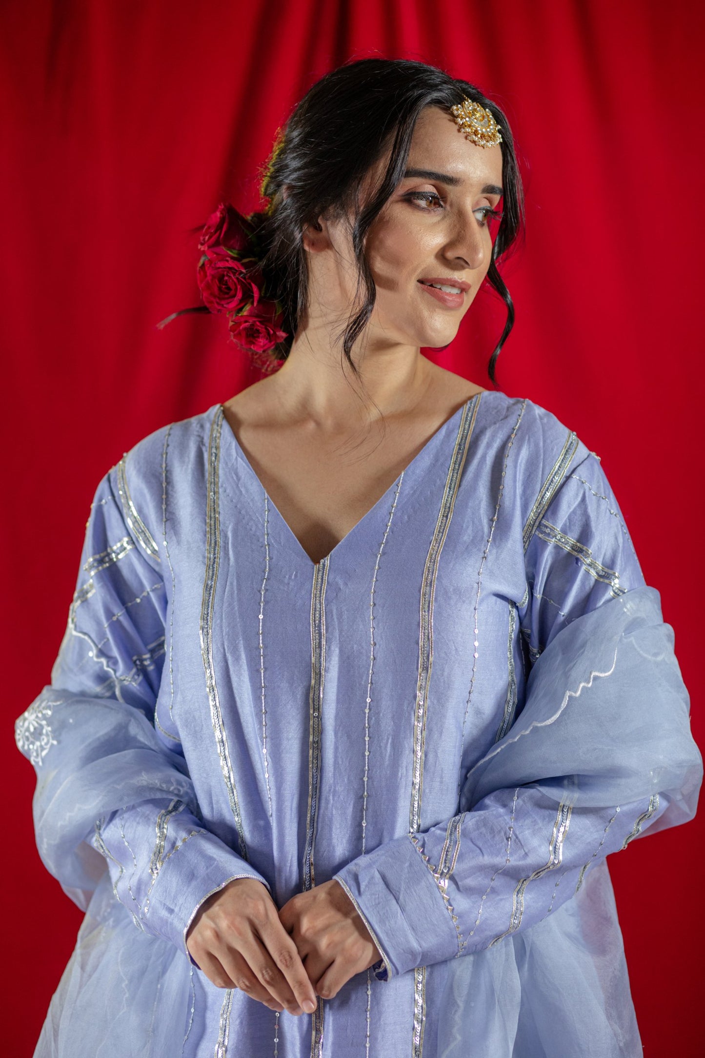 Lilac Gota Lines Kurta Set