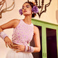 Lilac Crop Top With Ivory Lehenga.